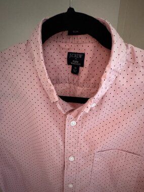 Men's JCREW Flex Washed Short Sleeve Pink Polka Dot Button-up Shirt, Size MED